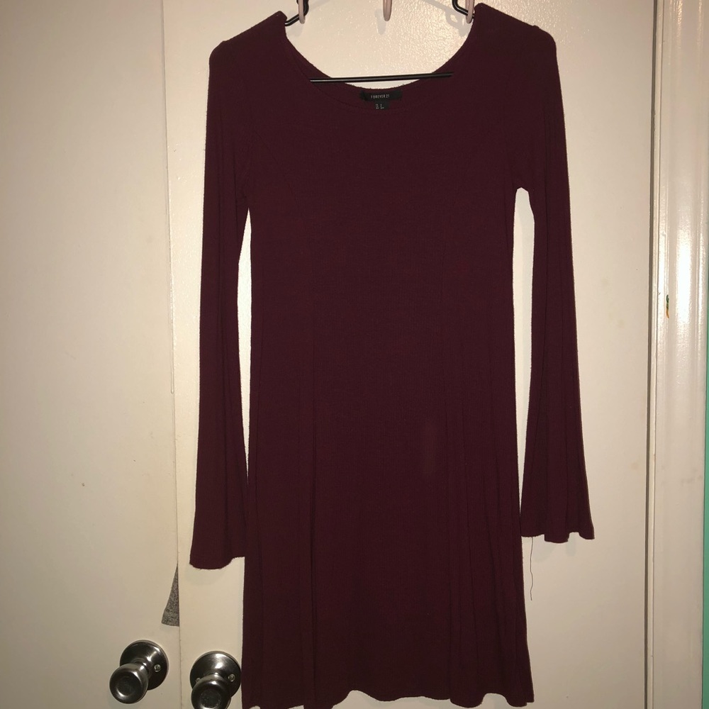 Burgundy Skater Bell Sleeve Dress